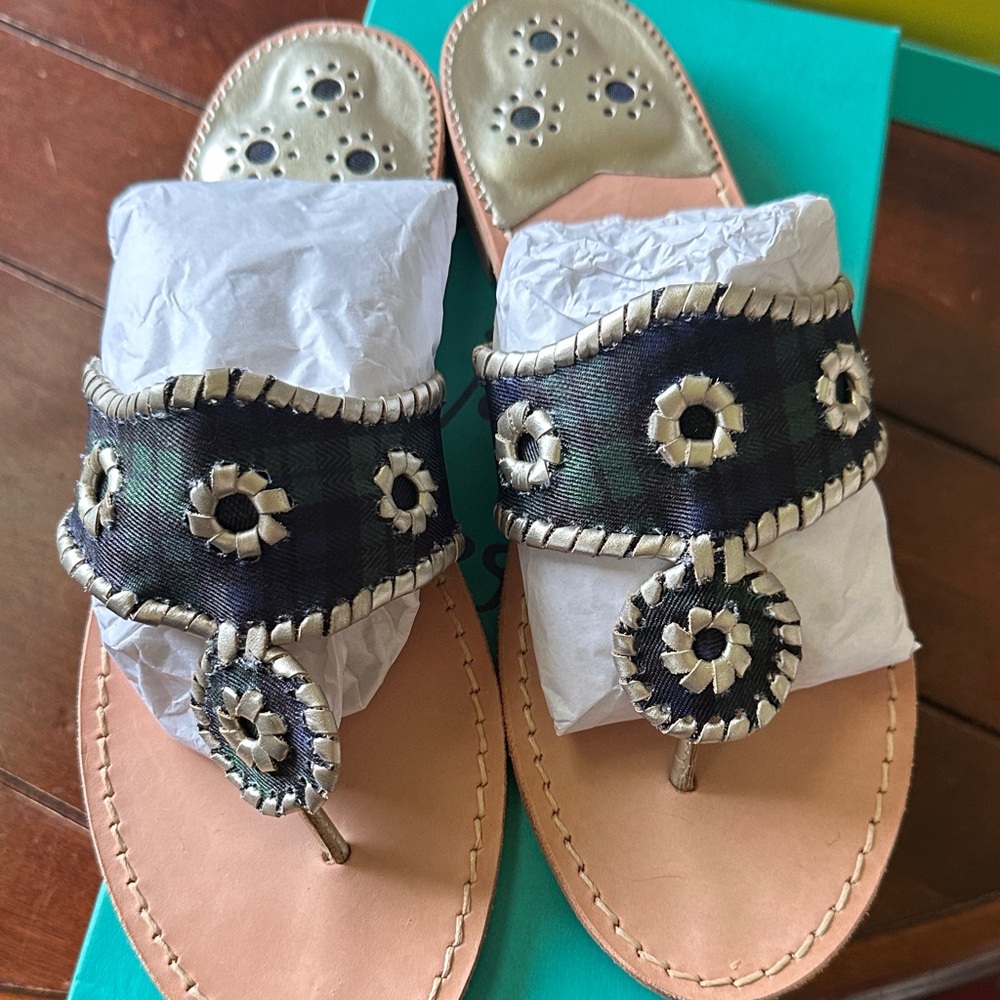 Jack Rogers Navy/Green Plaid with Platinum Sandals